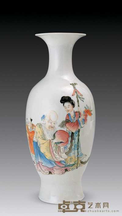 民国 粉彩麻姑献寿图瓶 高25cm